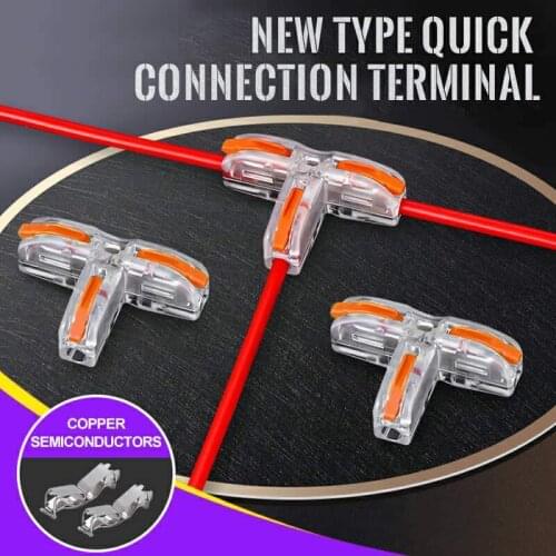 New Type Quick Connection Terminal Universal T-Type Wire Connector Quick Distribution Terminal Transparent Copper Clip Home Main