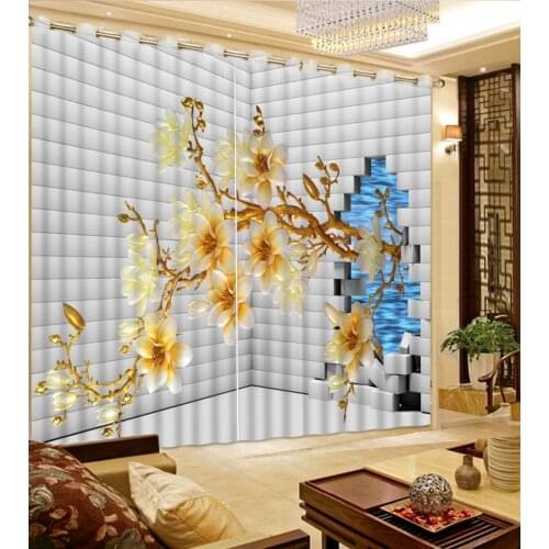 Magnolia Curtains Decoration European 3D Curtains For Living room Blackout Roaantic Wedding room Bedroom
