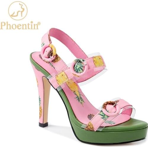 Phoentin luxury summer sandals 2020 pineapple printed sandale woman platform pink womens shoes narrow band buckle heels FT929
