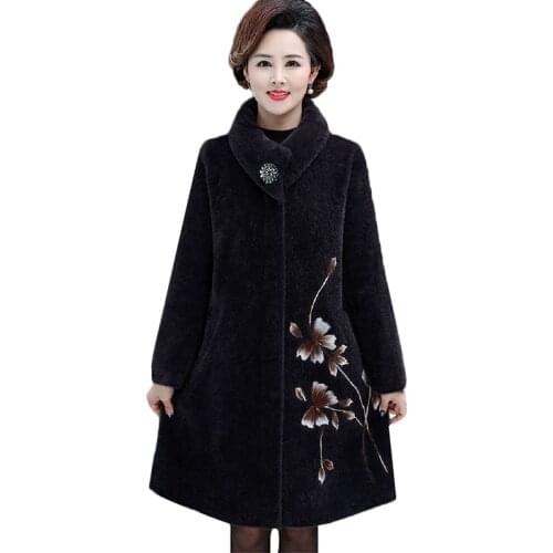 Winter Jacket Mother Mink Coat Middle-Aged Fashion Mid-long Outerwear Collar Elegant Slim Fit Woolen Coat Noble Women Clothing