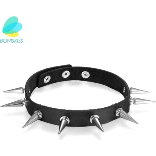 Boniskiss Women Necklace Sexy Punk Gothic Rivet Choker Necklace Leather Pendant Collar Charm Maxi Necklaces Jewelry Girls Gifts