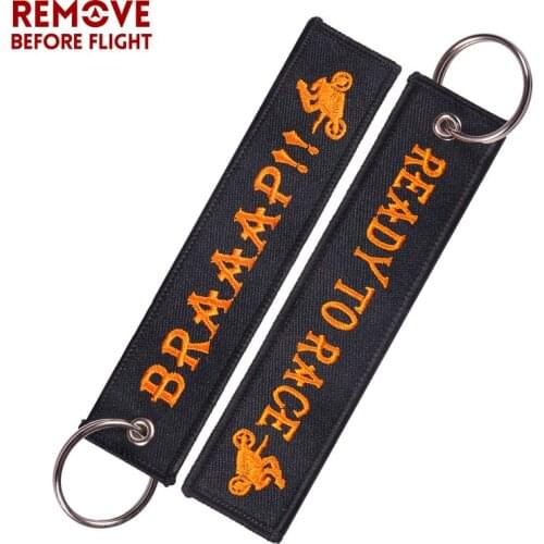 1PC New Fashion Key Chain READY TO RACE Motorcycle KeyChain for Keys Key Ring llaveros Keychains Embroidery BRAAAP