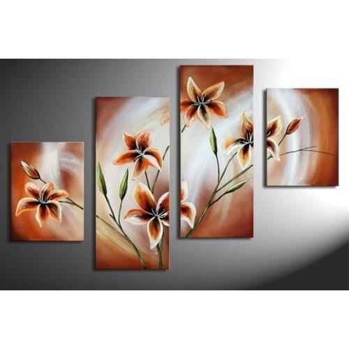 100%Hand-Painted 4 pcs/set Abstract Art Flowers Landscape Wall Oil Painting On Canvas Scenery office Decoration Gift