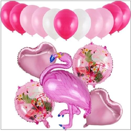 16 pcs Flamingo Foil Balloons Summer Party Hawaiian Tropical Luau Party Supplies Children Day Decor Baby Shower Birthday Balloon