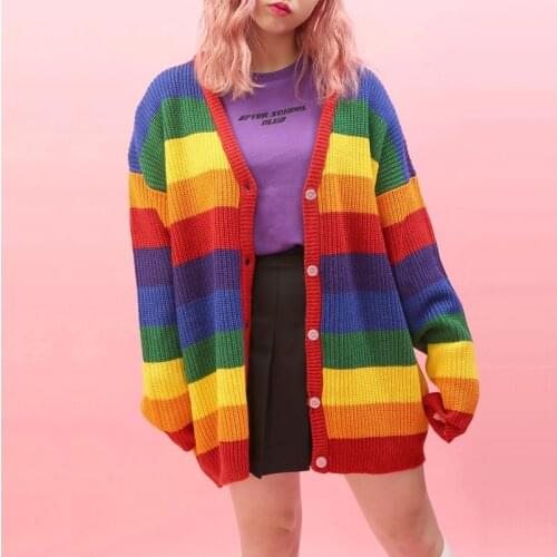 2020 Winter Women rainbow Cardigans Cashmere Sweater Knitted Jacket Girls Korean Chic Tops Woman Sweaters jersey knit Cardigans