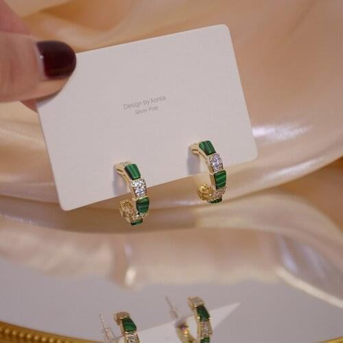 2021 Korea Hot Sale Fashion Jewelry Small Round Earrings Green Acrylic Zircon Elegant Female Earrings