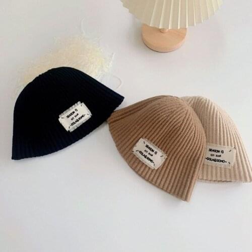 2021 Akihara-juku-style fashion big white patch children fisherman hat boys and girls knitted bucket hats 50-52cm