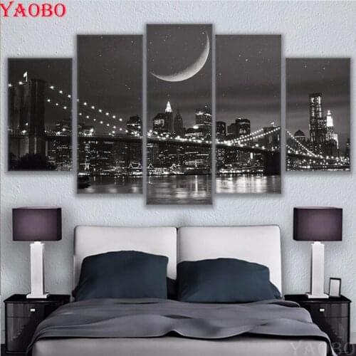 Diamond painting 5 Pieces New York Moonscape Pictures mosaic cross stitch diy 5d full square round drill diamond embroidery sale