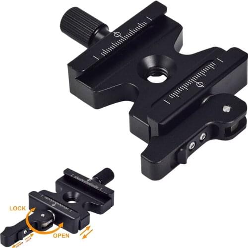 Aluminum CNC 3/8'' Screw Camera Quick Release Clamp w/ Adjustable Lever & Knob for Arca Swiss RRS Wimberley Tripod Ball Head