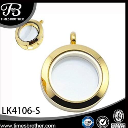 Free chain and charms)Gold Color Memory Floating Locket Open Glass Locket Pendants 316L Stainless Steel Waterproof 30mm