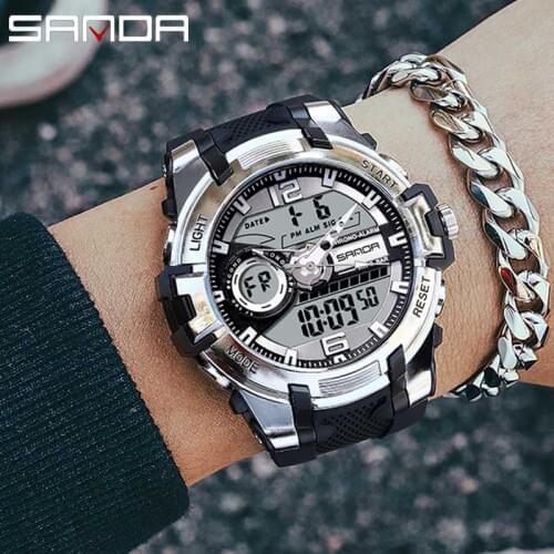 SANDA Top Luxury Watches Men Military Army Mens Watch Waterproof Sport Wristwatch Dual Display Watch Male Relogio Masculino