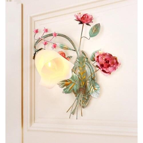 Flower Glass Lampshade Metal Alloy Floral Wall Lamps Led Bedside Study Wall Mounted Lamp Down Lighting Wedding Wall Sconce D101