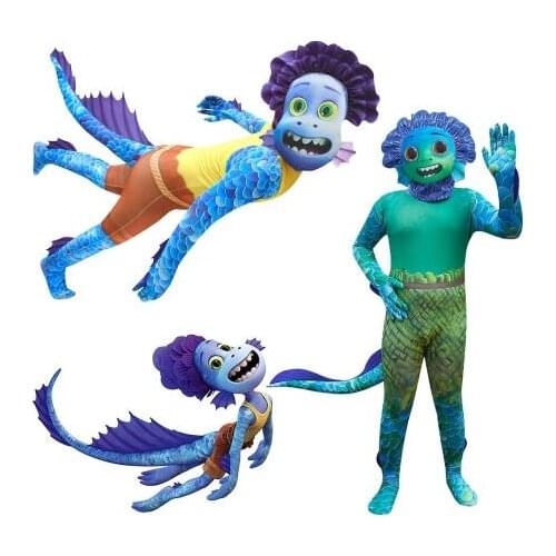 2021 Movie Luca Kids Cosplay Fish monster Halloween Costume Raya Bodysuit Fancy Set Children Carnival Party Performance Costume