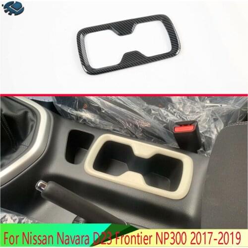 For Nissan Navara D23 Frontier NP300 2017-2021 Carbon Fiber Style Front Center Console Cup Drink Holder Cover Trim Bezel Frame
