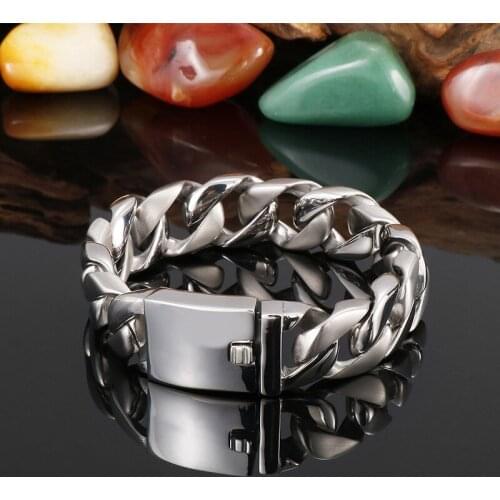 European and American Fashion Trend Stainless Steel Hip Hop Jewelry Domineering Thick Wide Chain Glossy Bracelet