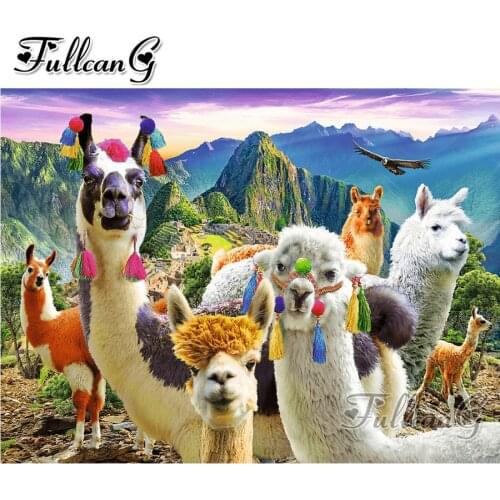 FULLCANG Llamas in the mountains diy 5d mosaic diamond painting full square round drill rhinestone embroidery animals FC3231