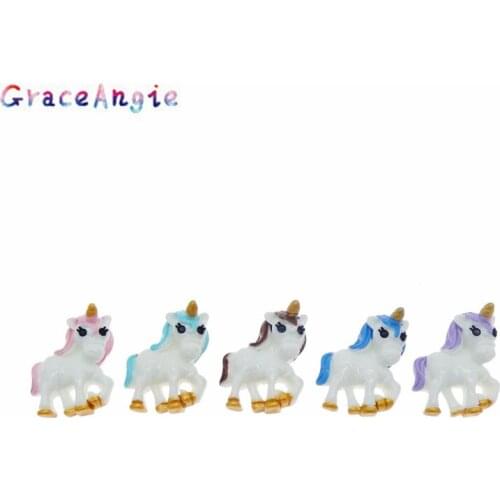GraceAngie Resin Mixed Color 5pcs/pack Unicorn Style Front Image Jewelry Accessories DIY Valentines Day Surprise Gift