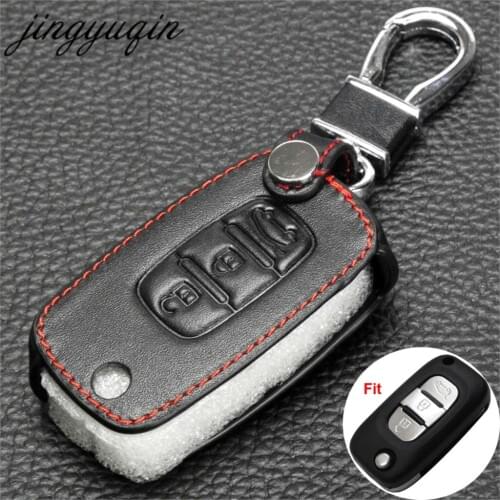 Jingyuqin Car folding key Leather Case for LADA Sedan Largus Kalina Granta Vesta X-Ray XRay For Renault Remote Key Fob Cover Set