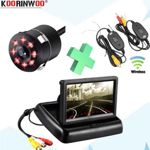 Koorinwoo 4.3" Intelligent Dynamic Trajectory Parking Car Rear View IP68 Infrared Blind Zone Side View Camera Folding Monitor