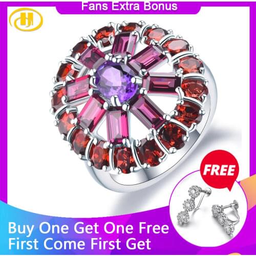 Hutang Engagement Wedding Rings Amethyst Rhodolite Garnet Natural Gemstone 925 Sterling Silver Ring Fine Fashion Jewelry Gift