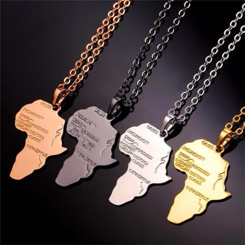 Rinhoo Africa Map Pendant Necklace Women Men Gold Silver Color Stainless Steel Long Chain Necklace Engagement Party Jewelry Gift
