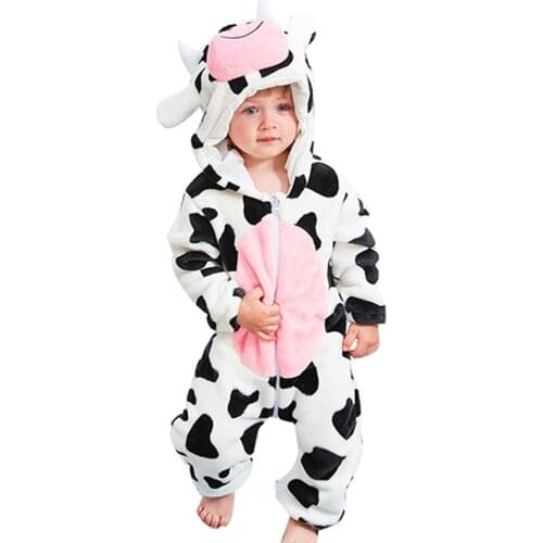 Newborn Girl Baby Cow Infant Winter Warm Newborn Overalls pyjamas 3 6 9 12 Months Baby Girl Boy romper 2019 Brand