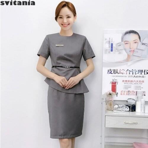 Professional Suit Female Two Piece Dress Work Uniform Hotel Front Desk Work Clothing Manicurist Uniform