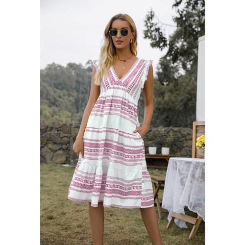 Fashion Stripe Plus Size Maxi Dress for Women Summer Dresses Pocket Sexy Long Tie Dye Print Dress Gradient Women Robe Wholesale