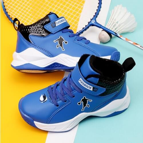 Thick Sole Soft Winter Warm Kids Sneakers Boys Basketball Shoes Non-slip Leather Children Sport Shoes Outdoor Boys Basket Shoes