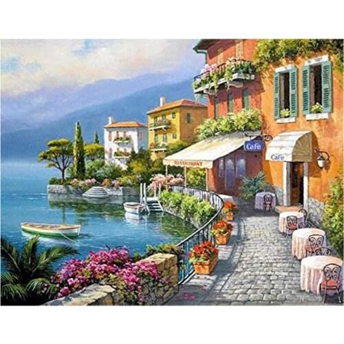 Diamond Art Kits for Adult DIY Seaside Town Diamond Painting Full Drill Rhinestone Embroidery By Number for Home Decor