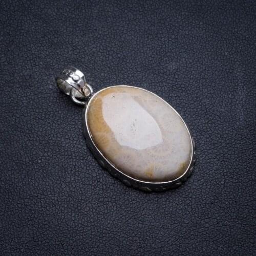 Natural Fossil Coral Handmade Unique 925 Sterling Silver Pendant 1.5" X1430