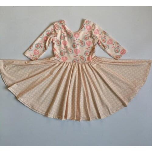 2021 New Spring Girls Long Sleeve Dress With Hot Air Balloon Print Girls Boutique Cotton Dress Girls Party Big Swing Twirl Dress