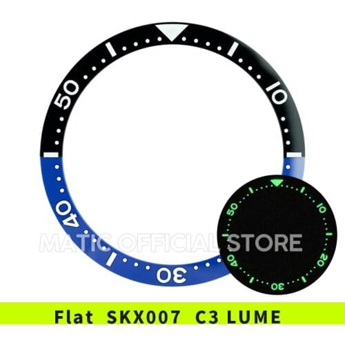 New Arrival Flat 38mm C3 Green Lume Ceramic Bezel Insert Black with Blue For SKX007/SKX009/SKX011