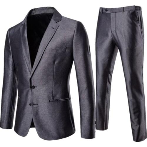 Jacket+Pant) Luxury Men Wedding Suit Male Blazers Slim Fit Suits For Men Costume Business Formal Party Classic Grey