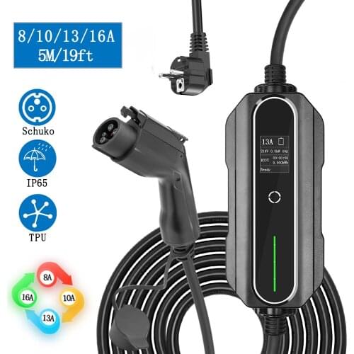 Adjustable Home Electric Vehicle Car Charger J1772 Type1 Plug 8A 10A 13A 16A EV Portable Charger 5metres EV Charging Cable