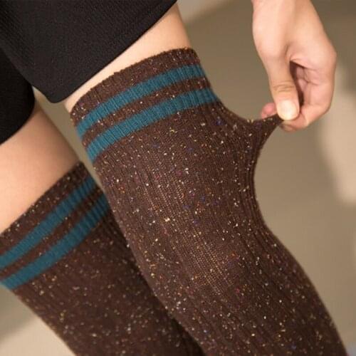 Retro Style Long Stockings for Women Keep Warm Thigh Socks Two Striped Pattern Walking Active or Streetwear Long Socks