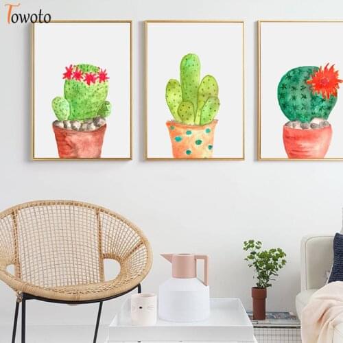 Cactus Print Watercolor Botanical Canvas Painting Nature Poster Minimalist Modern Wall Art Baby Kids Room Decoration Pictures