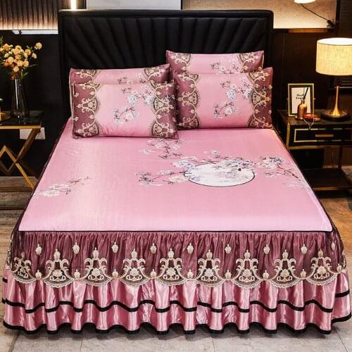3 Pcs European Luxury Bed Spreads Heighten Lace Bed Skirt Jacquard Soft Mat Home Textiles Elegant Bed Sheet Set with Pillowcases