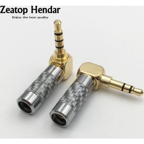 2Pcs Right Angle 3.5mm 3 4 Pole Stereo Male Audio Plug Carbon Fiber Jack for DIY Repair Earphone Headphone Soldering Connector