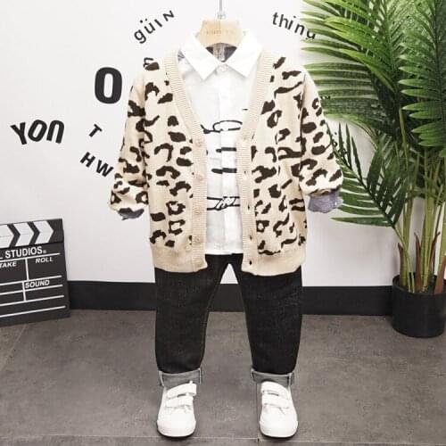 Spring Autumn Baby Boys Clothes Infant Cotton Leopard print sweaters, shirts, jeans 3pcs Kids Garment Children Casual Sport (BY1
