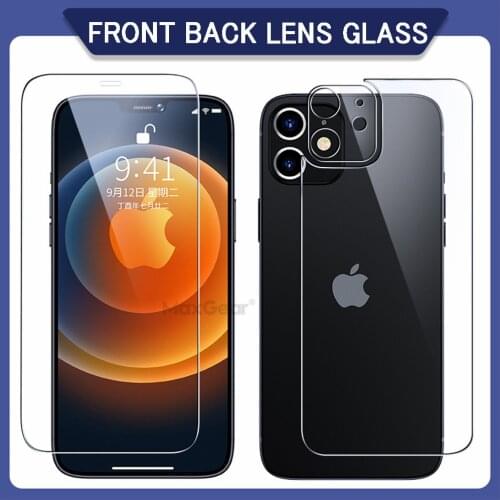 3 IN 1 Front+Back +Lens Protective Tempered Glass For iPhone 12 11 Pro Xs Max XR 7 8 Plus Camera Lens Film On For iPhone 12 Mini