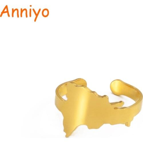 Anniyo Dominica Map Ring for Women Girls Dominica Maps Gold Color and Stainless Steel Ethnic Wedding Jewelry Gifts #238621