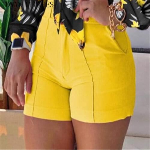 Women Causal Solid Color Button High Waist Shorts
