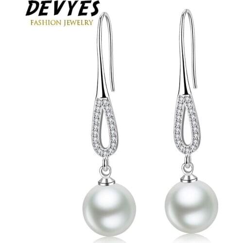 Devyes New Creative Long Pearl Earrings Female Temperament Diamond-Studded Tassel Round Bead Earrings Women Jewelry