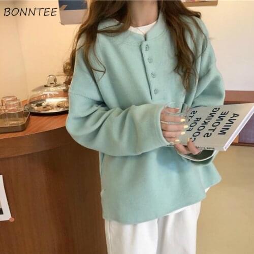 No Hat Hoodies Women Lovely Chic Ins Korean Loose College Long Sleeve Ladies Clothing All-match Pure Simple Harajuku Sweatshirt