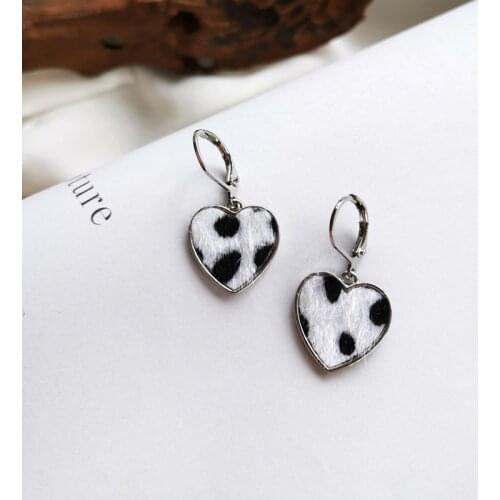 Cow spots love heart-shaped temperament autumn winter retro niche earrings for women vintage metal jewelry