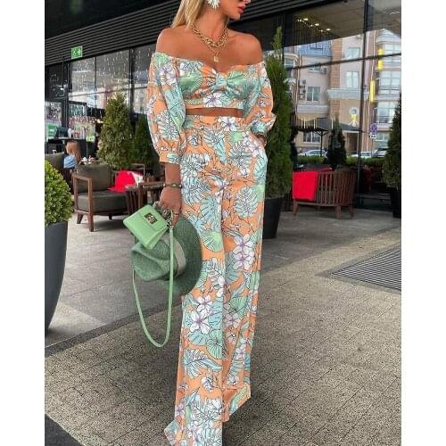 Women Jumpsuit New Fashion Printed Mid-sleeve Summer Holiday Streetwear Autumn 2 Piece SetsTops +Elegant Long Pants
