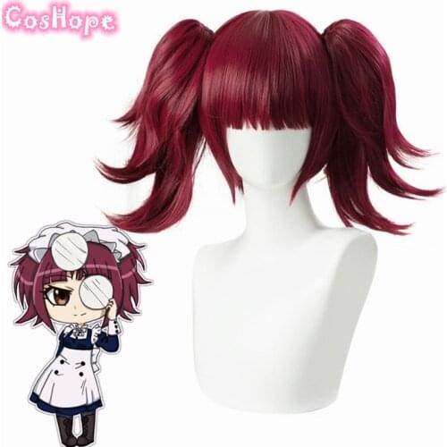 Mey Rin Cosplay Black Butler Cosplay Women Double Tail Red Wine Wig Cosplay Anime Cosplay Wig Heat Resistant Synthetic Wigs