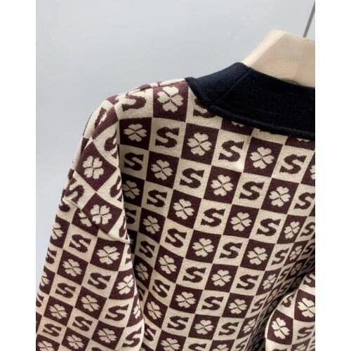 2021 Early Autumn New Hit Color Leisure Plant Jacquard Letter Piping Knitted Cardigan Jacket Women Women Sweater