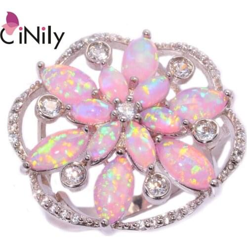 CiNily Created Pink Fire Opal Cubic Zirconia Silver Plated Wholesale Hot Sell For Women Jewelry Ring Size 7 8 9 OJ7187